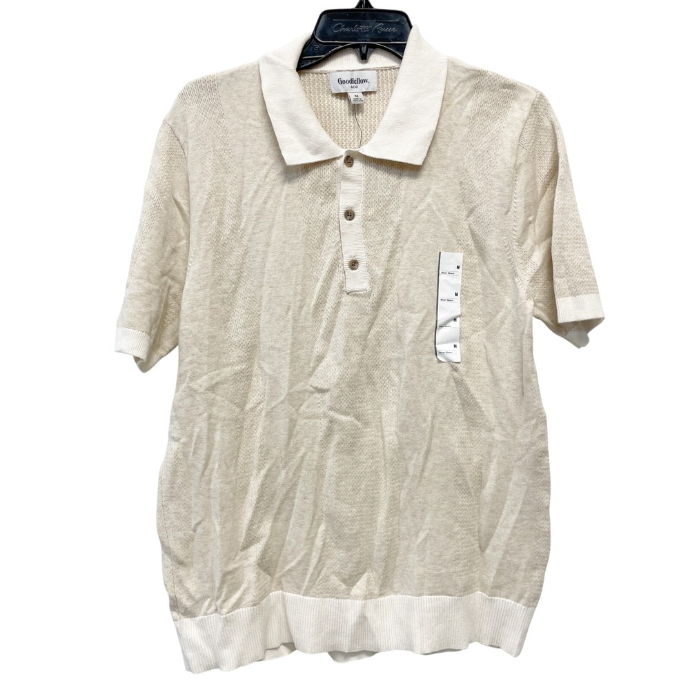 Goodfellow & Co Men's Beige Textured Knit Short Sleeve Polo Shirt Size M